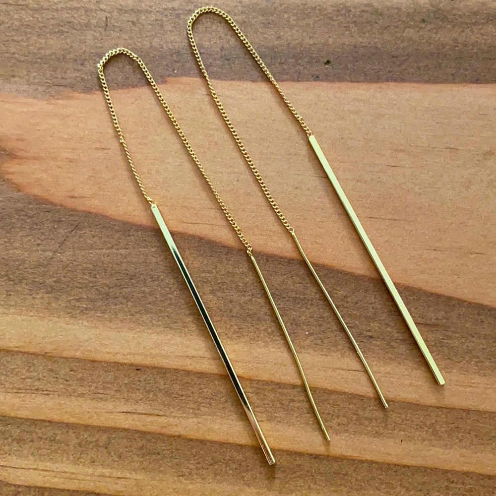 14K Gold Plated Bar Threader Earrings